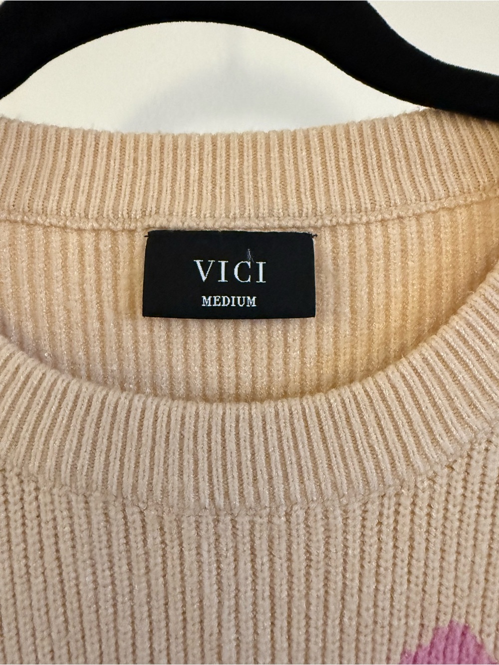 VICI Colorblock Crewneck Sweater in Beige and Pink - Picture 2 of 4
